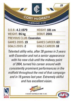 2006 Select AFL Supreme #35 Cory McGrath Back
